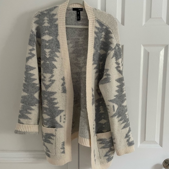 Aqua Wool Open Cardigan Aztec Tribal Print - Picture 2 of 5